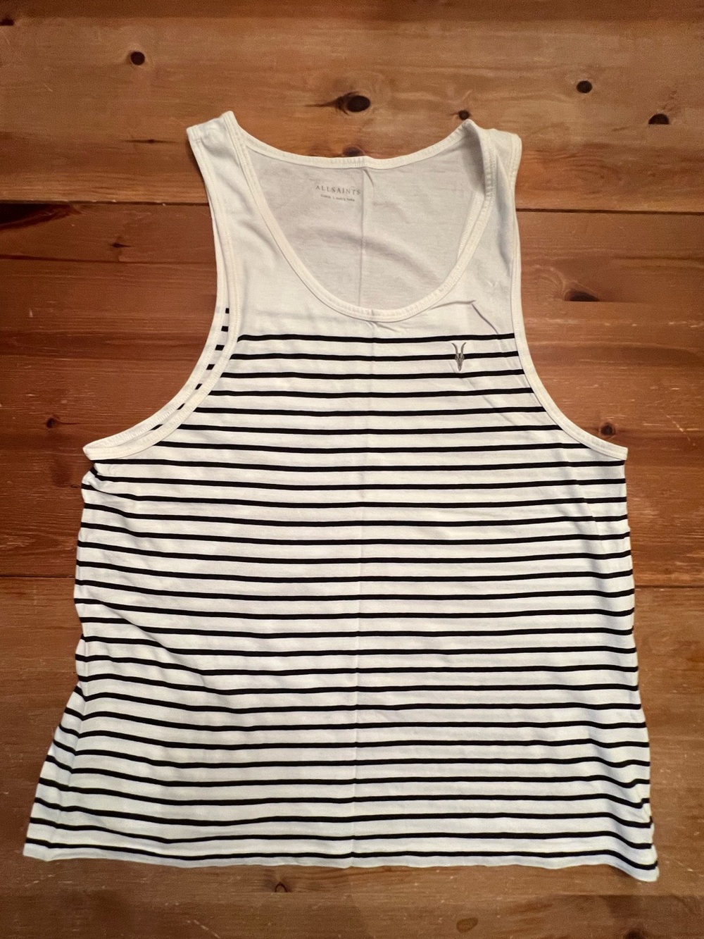 All Saints Men’s White & Navy Striped Tank Top size Large